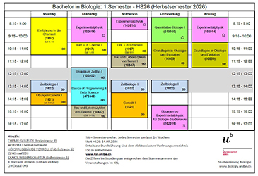 Stundenplan erstes Semester Biologie Universität Bern Herbstsemester 2026