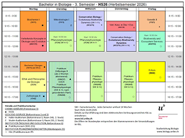 Stundenplan drittes Semester Biologie Universität Bern Herbstsemester 2026